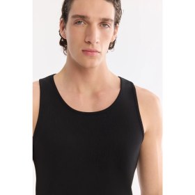 Resim AVVA Erkek Siyah Kolsuz Basic Fitilli Regular Fit Atlet B001058 