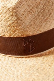 Resim Monogram İşlemeli Zincir Askılı Hasır Fedora Şapka - L 