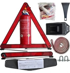 Resim Misda Store Kırmızı Ekonomik Eva Trafik Seti ve 1 kg Yangın Tüpü 4 Yıl Etiketli Tüvtürk Onaylı Araç Trafik ve Ilk Yardım Seti 