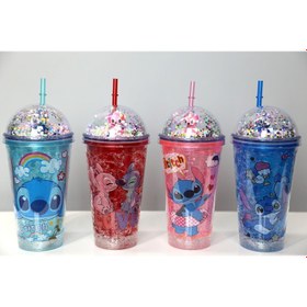 Resim Sevimli Stitch Pipetli Işıklı Pullu Suluk Bardak 400 ml 