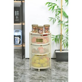 Resim Evistro Tezgah Üstü 3 Katlı Metal Açılır Kapanır Paslanmaz Sebzelik Krem 