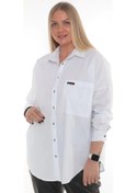 Resim Büyük Beden Klasik Kadın Gömlek Beyaz 