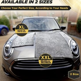 Resim 1 adet XXL Mikrofiber Araba Kurutma Havlusu - Ultra Kompakt, Yüksek Emici, 1400 GSM, Döndürülmüş Döngü Tasarımı, Çift Taraflı, Çiziksiz Detaylandırma - Süper Yumuşak, Hızlı Kuruyan, 1100 GSM - Küçük Araçlar İçin İdeal, Küçük Havlu 