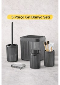 Resim Modern Tasarımlı 5 Parça Banyo Aksesuar Seti Dc-6791 Antrasit 