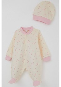 Resim Breeze Kız Bebek Patikli Tulum Çiçek Desenli 0-6 Ay, Krem Krem 