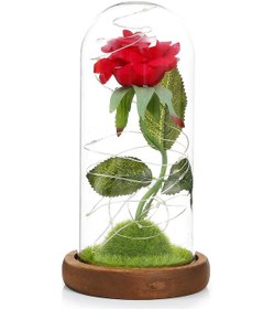 Resim Geeroyoo Romantik Led Gül Işığı: Ahşap Tabanlı Cam Kasa, Dekoratif Ve Hediye Seçeneği, Ev Ve Parti Aydınlatması 