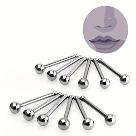 Resim 12/16/20 adet Basit Moda Burun Vidası Paslanmaz Çelik Burun Çivisi Piercing Takı Kadınlar ve Erkekler için 18G 20g Burun 2mm Yuvarlak Top 