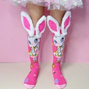 Resim 1 Çift Gül Kırmızı Karikatür Tavşan Kız Çorapları - Diz Üstü, Sevimli Tavşan Kulak Tasarımı ile Oyunlu Dokular, Gençler ve Gençler için Mükemmel, Günlük Giyim, Partiler ve Okul için İdeal, Sevimli Çoraplar 