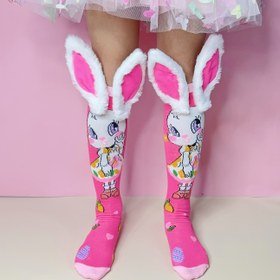 Resim 1 Çift Gül Kırmızı Karikatür Tavşan Kız Çorapları - Diz Üstü, Sevimli Tavşan Kulak Tasarımı ile Oyunlu Dokular, Gençler ve Gençler için Mükemmel, Günlük Giyim, Partiler ve Okul için İdeal, Sevimli Çoraplar 