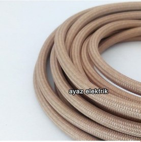Resim 2X0,50Mm Bej Rengi Dekoratif Örgülü Kumaş Kablo,1-5-10-20 Mt 
