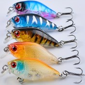 Resim 1 Adet 4.5cm/1.77in 4.2g Crankbait Yem, Treble Kancalı Jerkbait Wobbler, 5 Canlı Renk Seçeneği, Gerçekçi Göz ve Pullarla Levrek ve Alabalık İçin Tatlısu/Tuzlu Su Balıkçılığı, Yüksek Kalite Kanca 