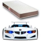 Resim Gt1 - Bazalı Arabalı Yatak - Kumandalı, Sesli, + Elif Yatak 90x190 Cm - Beyaz Tek Kişilik 