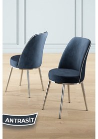 Resim Canisa Prah Serisi 90x160 Lak Panel Beyaz Mermer Desen Krom Ayak Masa Takımı 6 Antrasit Sandalye Beyaz Mermer Desen Masa Sandalyeler Antrasit 