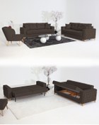 Resim Velura Home & Living Nola Koltuk Takımı 3+3+1+1 & Bazalı Yataklı Koltuk & Kanepe - Keten 