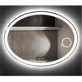 Resim Dnr-Mirror80x100 Cm Buğu Yapmayan Dokunmatik Tuşlu Makyaj Aynalı Kumlamalı Beyaz Ledli Elips Banyo Aynası 