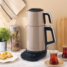 Resim Şık Bej Çay Makinesi, Hızlı ve Kolay Çay Hazırlama Şansı 