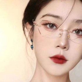 Resim 1 Adet Çerçevesiz Kenar Tasarımlı Gözlük, Işıltılı Yıldız Vurgularıyla - Kadınlar & Erkekler için Elips Şeklinde Reçetesiz Moda Gözlüğü, Hafif ve Dayanıklı Plastik, Günlük & Resmi Kullanım İçin Çok Yönlü, Rahat Gözlük, Zarif Yüzey İşlemeli 