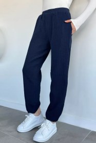 Resim Kadın Muslin Kumaş Şalvar Pantolon Lacivert TZL-P-00021345 