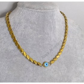 Resim Birebir Kuyumcu Model Paslanmaz Çelik Arpa Zincir Nazarlı Kolye Çelik Pullu Halep Zinciri 45 Cm 