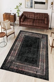 Resim Rovigo Dijital Baskı Yıkanabilir Kaymaz Taban Salon Halısı Ve Yolluk RVG0893-FNL110, Siyah, 180 x 250 