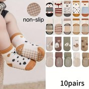 Resim 10 Çift, Çocuklar İçin Sevimli Hayvan Desenli Kaymaz Orta Boy Çoraplar, Yumuşak Yüksek Esneklikli Bebek ve Küçük Çocuk Zemin Çorapları, Erkek ve Kız Çocuklar İçin, Tüm Mevsimler İçin Uygun, Yenidoğan ve Bebekler İçin İç ve Dış Mekan Aktiviteleri, Çocuk Ayakkabıları,Eğlenceli Çocuk Çorapları,Oyuncu 