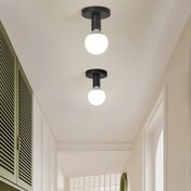 Resim 2 adet Modern Siyah E27 Sconce Duvar Lambaları - Yarı Yükseltilmiş Montaj, Demir Gölgelik, 110-240V Kablosuz, Koridorlar, Mutfaklar ve Balkonlar için Mükemmel (Işıklar Dahil Değil), Mutfak Aydınlatması | Şık Duvar Lambası | Demir Gölgelik Işık 