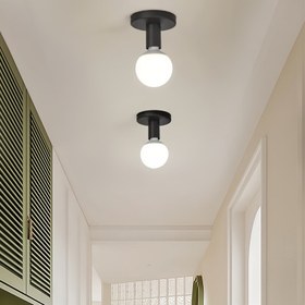 Resim 2 adet Modern Siyah E27 Sconce Duvar Lambaları - Yarı Yükseltilmiş Montaj, Demir Gölgelik, 110-240V Kablosuz, Koridorlar, Mutfaklar ve Balkonlar için Mükemmel (Işıklar Dahil Değil), Mutfak Aydınlatması | Şık Duvar Lambası | Demir Gölgelik Işık 