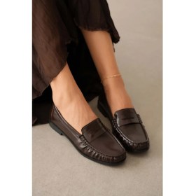 Resim Selin Shoes Vento Düz Taban Klasik Kadın Ayakkabı- Kahve Deri 