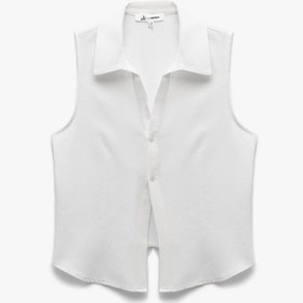 Resim Koton Dar Kesim Keten Karışımlı Düğmeli Kolsuz Crop Gömlek Beyaz 5sal60016ıw Beyaz 