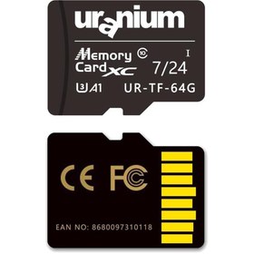 Resim URANIUM 64 GB URANIUM UR-TF-64G MICRO SD CARD 7/24 SURVEILLANCE 60/30MBS HAFIZA KARTI (3 YIL GARANTİ) 