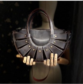 Resim Carıdea El Yapımı Hakiki Deri Bayan Çanta, Clutch, El Omuz Çantası V85 Antrasit 
