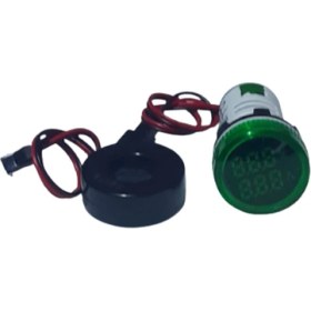 Resim Glorious Ampermetre - Voltmetre 22mm Akım Trafolu 220V Yeşil 