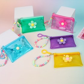 Resim Trendy Şeffaf PVC Madeni Para Cüzdanı Boncuk Zincirli - Kompakt Anahtar ve Kart Tutucu, Fermuar Kapatma, Kolay Temizlik, Seyahat ve Düzenli Moda Tutkunları İçin İdeal, Cüzdan 