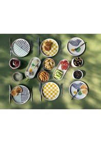 Resim Kevin Seramik Modern Hand Made 14 Parça 6 Kişilik Lüxs Kahvaltılık Sunum Tabağı Beyaz - Yeşil 