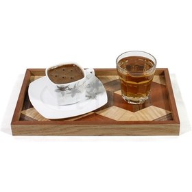 Resim El Yapımı Ceviz Meşe Elma Ağacı Üç Boyutlu Kahve Sunum Tepsisi 