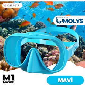 Resim M1 Molys Dalış Maskesi + Kutusu + Şnorkel Seti Mavi 