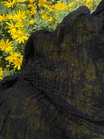 Resim Neutral Stretchy Crinkle Cotton Fabric, Textured Surface, Black & Natural White. - Black 