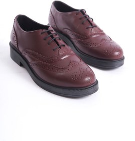 Resim Deassa Hakiki Deri Bordo Cilt Oxford Kadın Ayakkabısı 