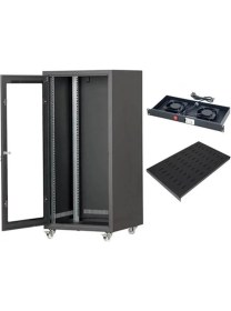 Resim Setrack 19'' 12U 600X600 Tekerlekli Rack Kabinet+Fan+Sabit Raf 