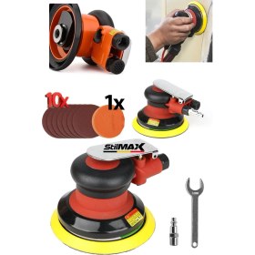 Resim Kavisli Yörüngeli Havalı Orbital Avuç Içi Zımpara Polisaj Cilalama Makinesi X10 Zımpara X1 Ped 