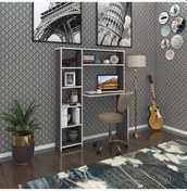 Resim Kenzlife Bilgisayar Çalışma Masası Prost Gri 140 100 20 Kitaplık Solda Ofis Sekreter Laptop 