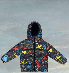 Resim Spor Erkek Çocuk Polarlı Kapüşonlu Helikopter Desenli Kışlık Şişme Mont-183 Çok Renkli 