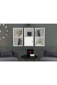 Resim Nettrends Kitaplikli Kapakli Duvar Rafi Beyaz 100 cm DVR-1060-Ç 