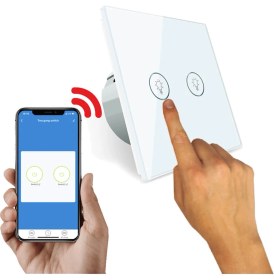 Resim Alpsmart AS872 EU Wifi Akıllı Dokunmatik Çiftli Duvar Lamba Açma Anahtarı Tuya Destekli 