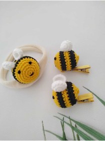 Resim Kadın Girişimciler Atölyesi Arı Amigurumi Bandana ve 2'li Klips Toka Set 