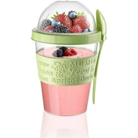 Resim Mediterian Yeşil Kapaklı Meyve Yoğurt Kabı, Pratik ve Şık Tasarım, 600 ml, Plastik 