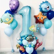 Resim 45 parçalık Okyanus Temalı Balon Parti Seti - 1-2 Numaralı Alüminyum Film Balonlar, Deniz Canlıları ve Renkli Balonlar ile Doğum Günleri, Vaftizler, Yıldönümleri ve Yaz Partileri için Canlı Sualtı Sahnesi, Doğum Günü Balonları 