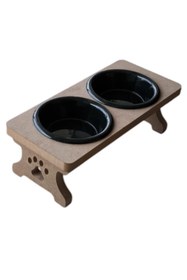 Resim Shop a Way Ahşap Demonte 2 Plastik Taslı Kedi Mama Ve Su Kabı SİYAH 