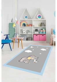 Resim Dijital Baskılı Gri Fil Desenli Dekoratif Yıkanabilir Kaymaz Taban Çocuk Halısı Çok Renkli 