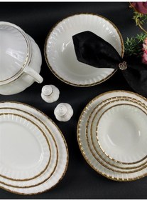 Resim Monno English Bone Oro Gold 59 Parça 12 Kişilik Yemek Takımı 
